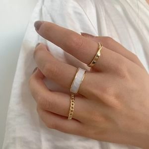 3 Piece Gold Chain Ring Set Adjustable Stackable NWT